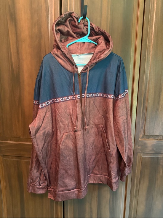 None Other - Men's Colorblock Hooded Pullover Shirt in Brown and Navy